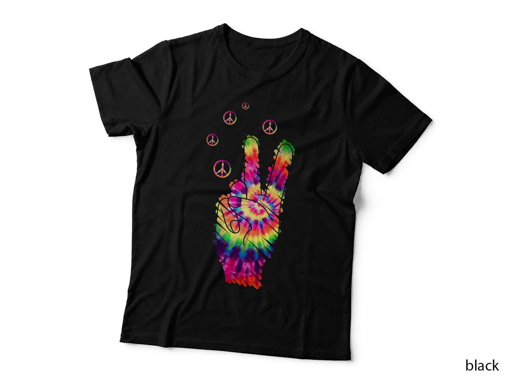 Peace Hand Sign Tie Dye Psychedelic Victory Hand Gesture T-Shirt