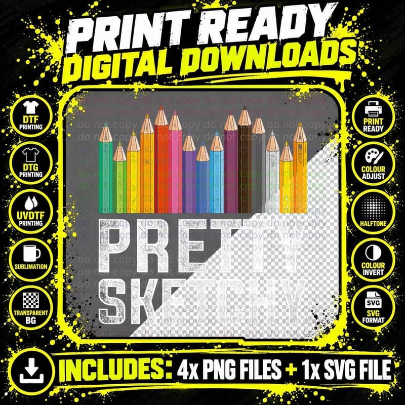 Pretty Sketchy Artist T-Shirt Png SVG Digital Bundle