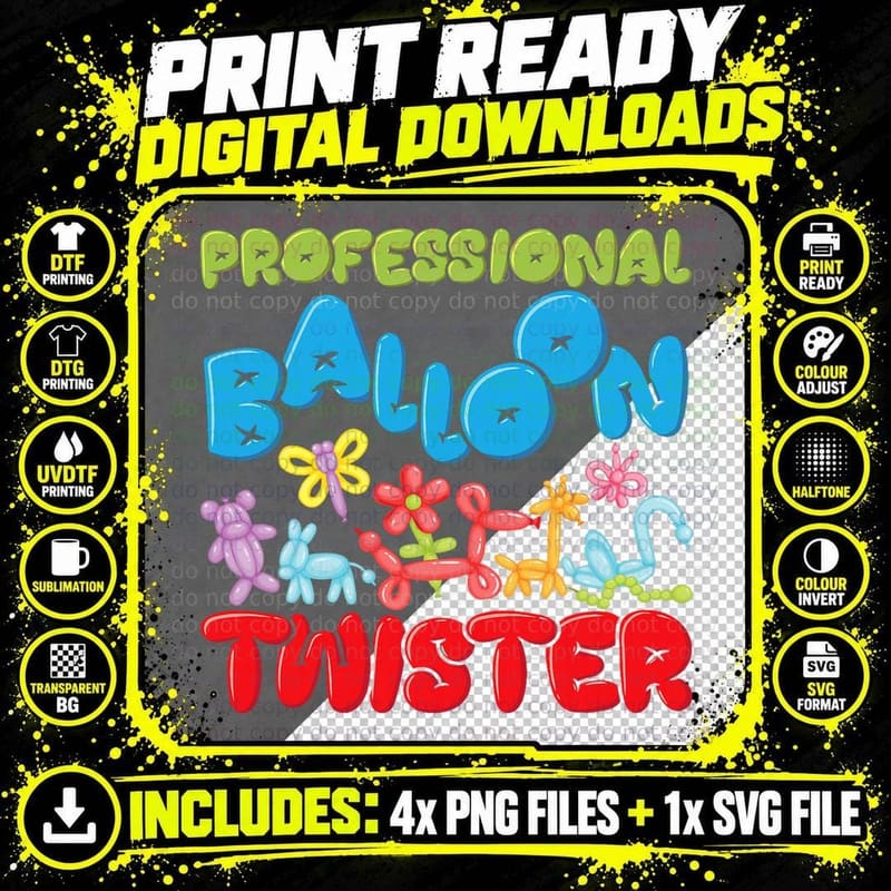 Professional Balloon Twister - Balloons Artist Twisting Png SVG Digital Bundle