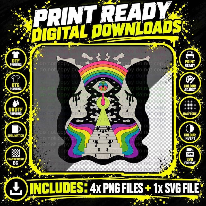 Psychedelic Art Colorful Rainbow Girls Trippy T-Shirt Png SVG Digital Bundle