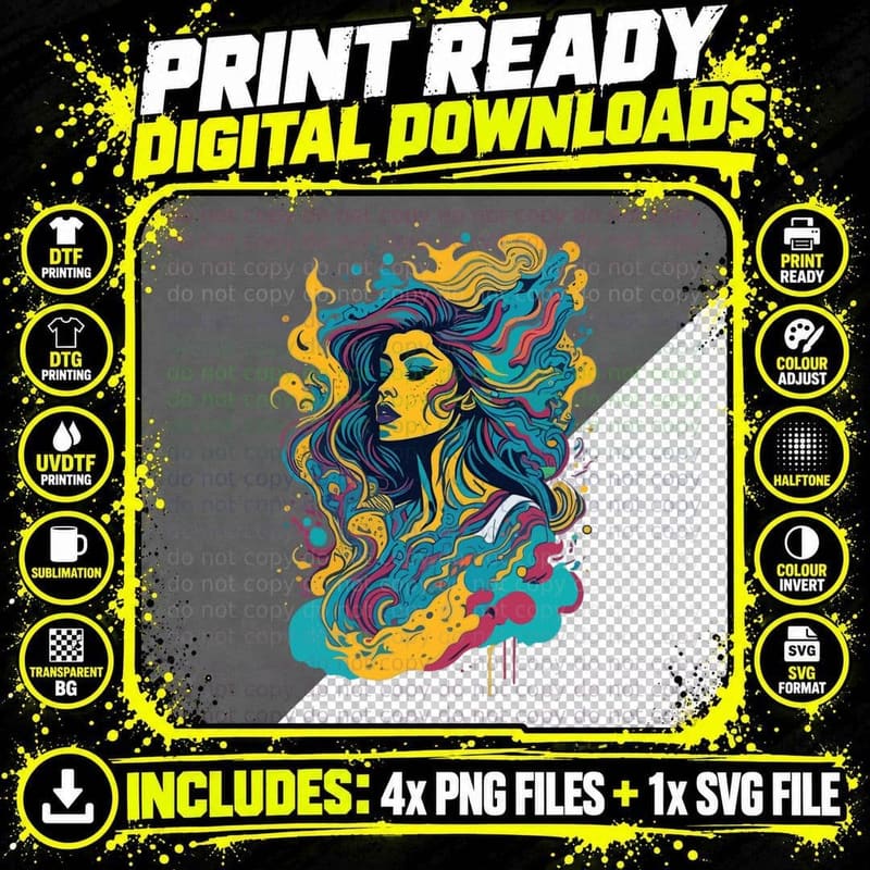 Psychedelic Girl Trippy Colorful Aesthetic Hippie T-Shirt Png SVG Digital Bundle