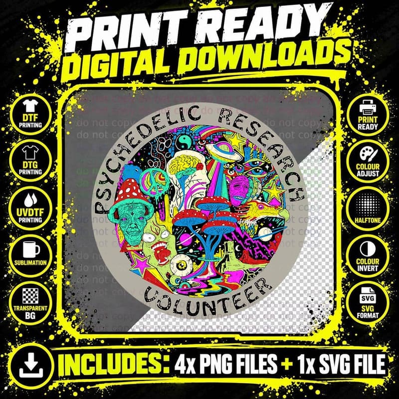 Psychedelic Mushroom Trip Gift - Psychedelic Research Png SVG Digital Bundle