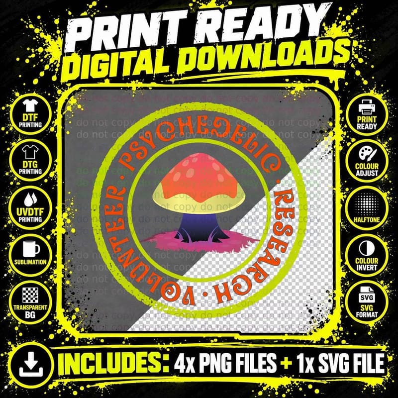 Psychedelic Research Volunr - Fun Psychedelic T-Shirt Png SVG Digital Bundle