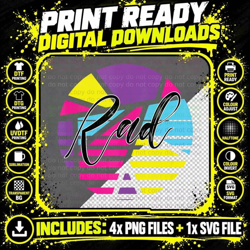 Rad Psychedelic Design, I Love the 80's Png SVG Digital Bundle