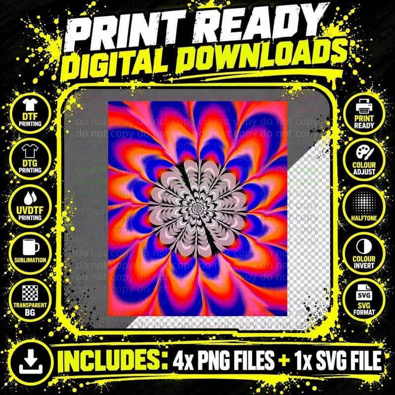 Rainbow Wave Hippie Tie Dye Psychedelic Mushroom Trip Png SVG Digital Bundle