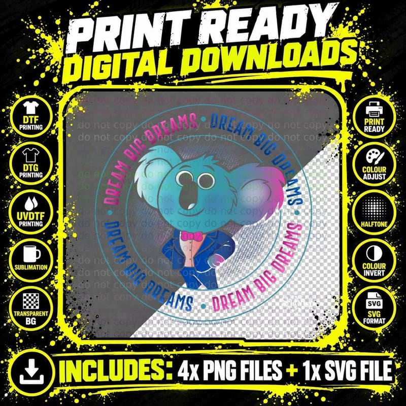 Sing 2 Buster Moon Dream Big Dreams Circle Badge T-Shirt Png SVG Digital Bundle