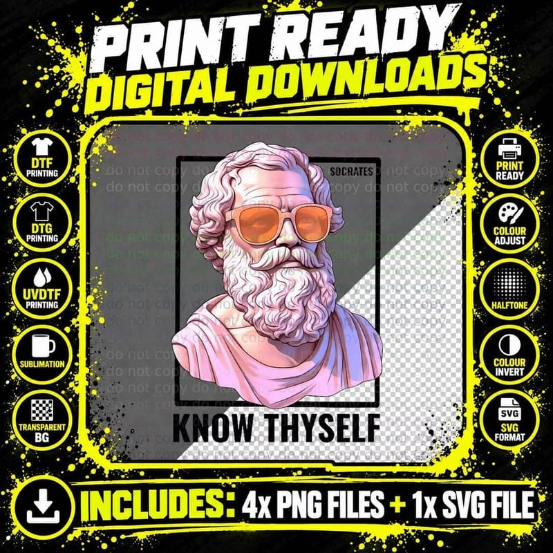Socrates Bust Know Thyself Quote Socratic Philosophy Png SVG Digital Bundle