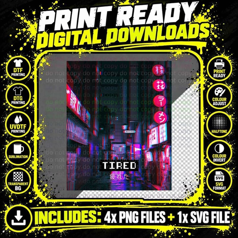Tired Vaporwave Aesthetic T-Shirt Png SVG Digital Bundle