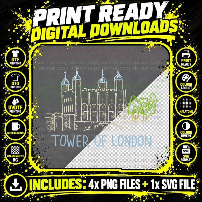Tower of London Unique Hand Drawn Art T-Shirt Png SVG Digital Bundle