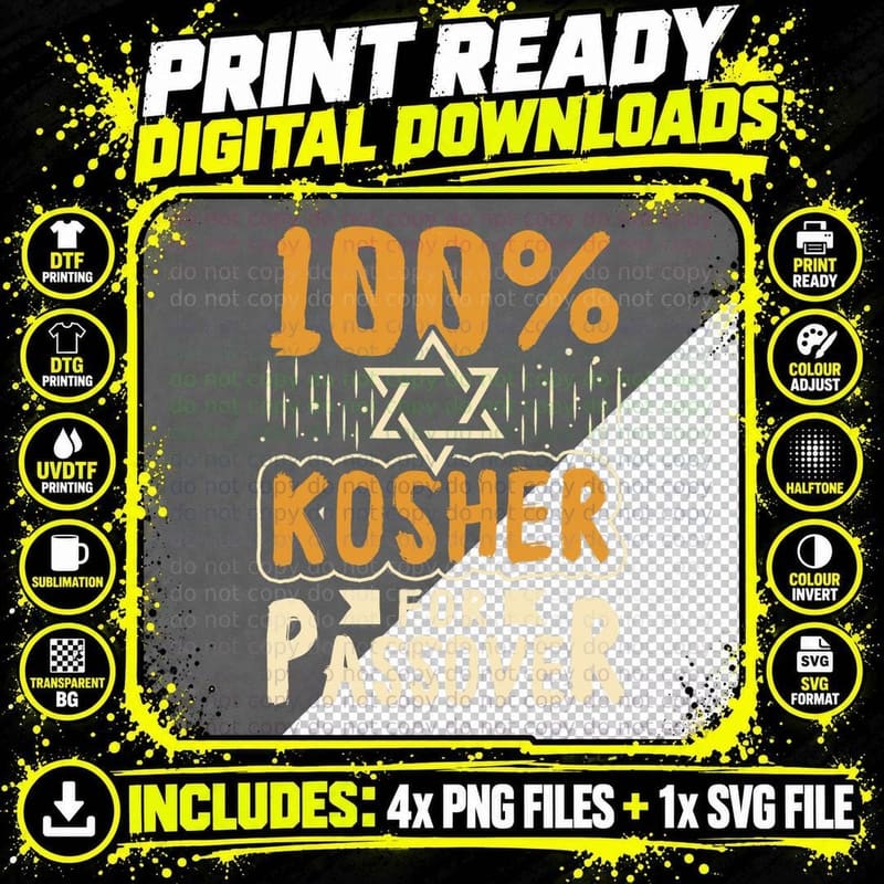 100 Kosher for Passover T-Shirt Pesach Jewish Holiday Png SVG Digital Bundle