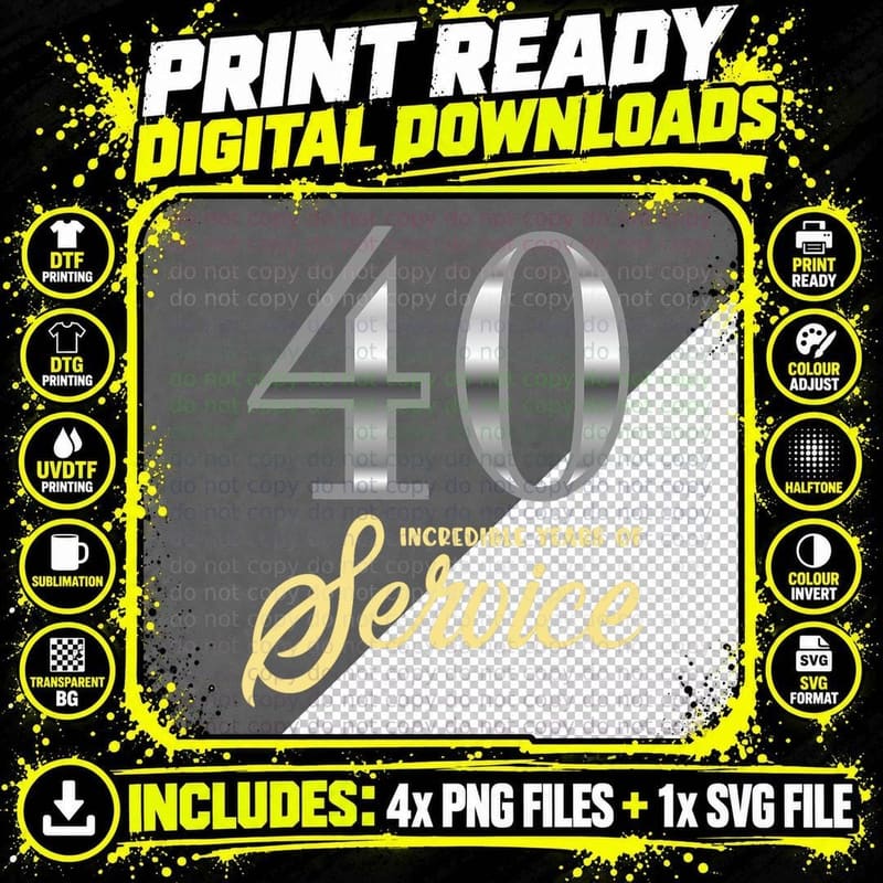 40 Years of Service 40th Employee Anniversary Png SVG Digital Bundle