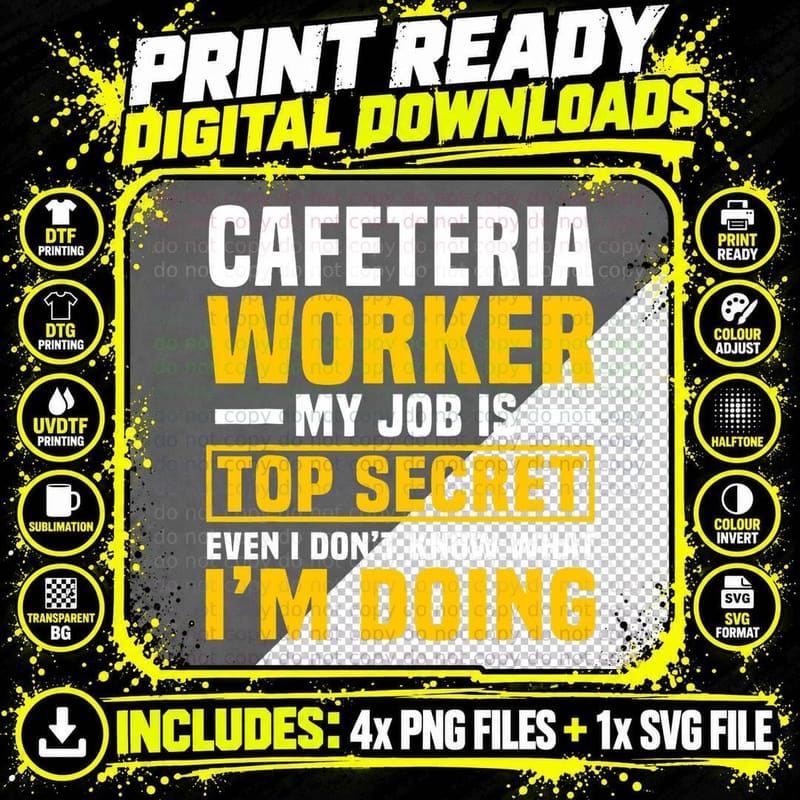 Cafeteria Worker Lunch Lady Food Service Crew Top Secret Png SVG Digital Bundle