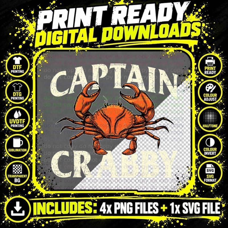 Captain Crabby - Crustacean Crabber Crabbing Seafood Png SVG Digital Bundle