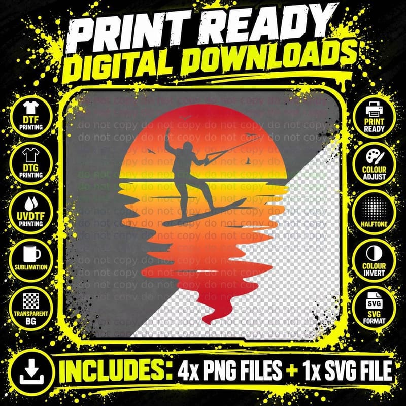 Cool Sunset, Wakeboarding Graphic for Wakeboard Lovers Png SVG Digital Bundle