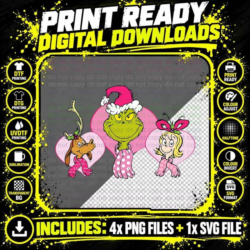 Dr. Seuss Pink Heart Trio T-Shirt Png SVG Digital Bundle