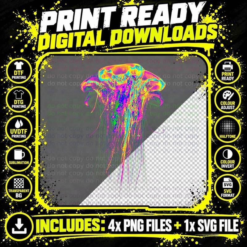EDM Rave Shirt - Trippy Atomic Jellyfish Tee Png SVG Digital Bundle