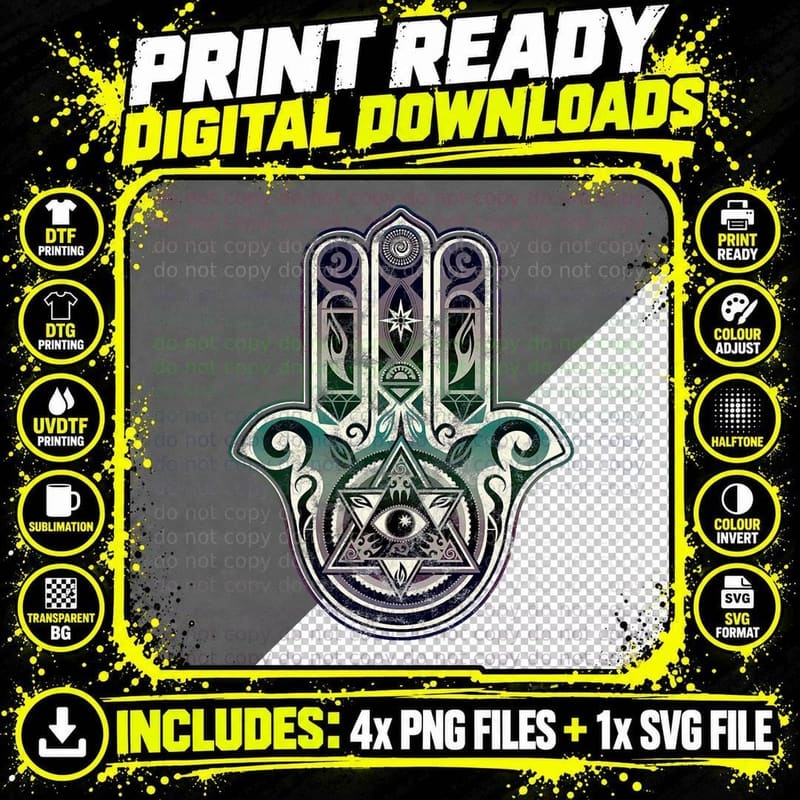 Hamsa Hand, All Seeing Eye, Lucky Charms, Fortune Png SVG Digital Bundle