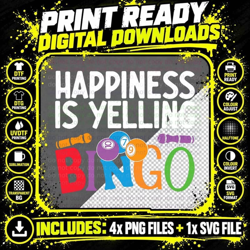 Happiness Is Yelling Bingo Lottery Game Gambling Lucky Png SVG Digital Bundle