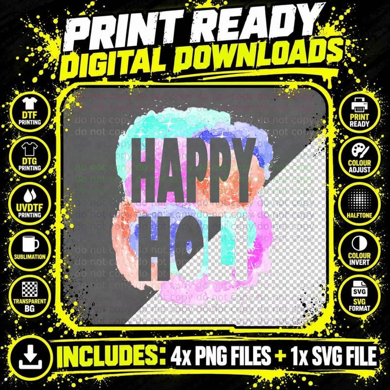 Happy Holi Festival Outfit for Women Kids Men Family Png SVG Digital Bundle