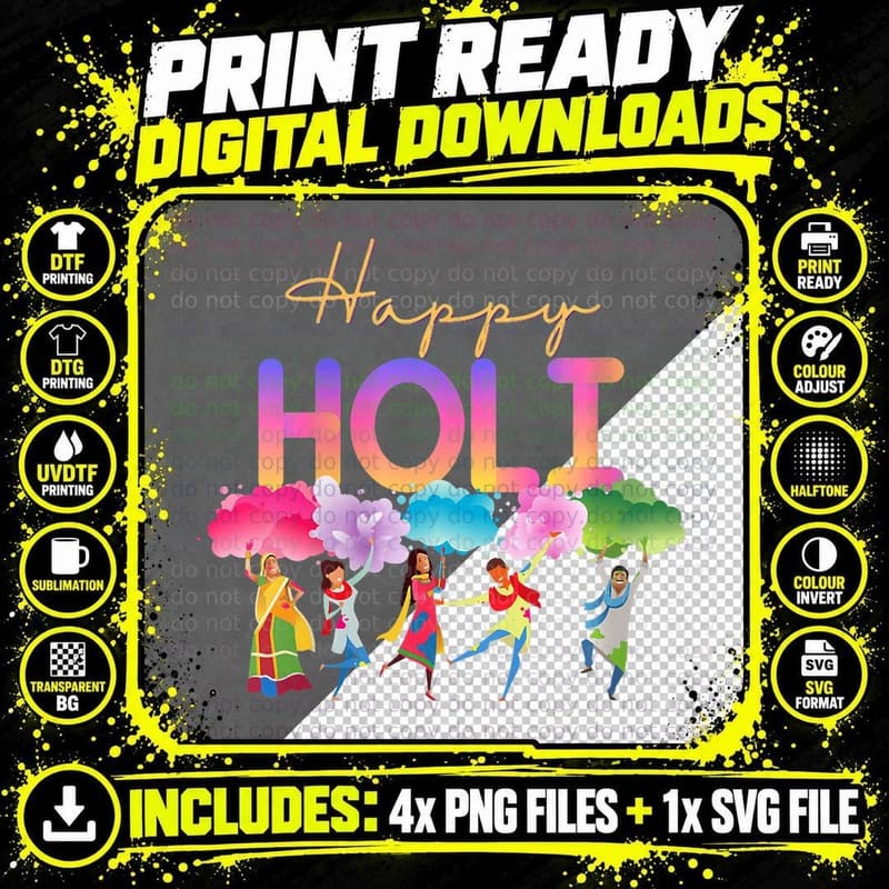 Happy Holi Festival of Colors T-Shirt Png SVG Digital Bundle