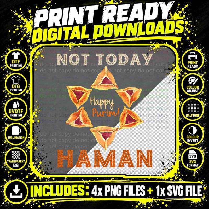 Happy Purim Not Today Haman Jewish Holiday Purim Sameach Png SVG Digital Bundle