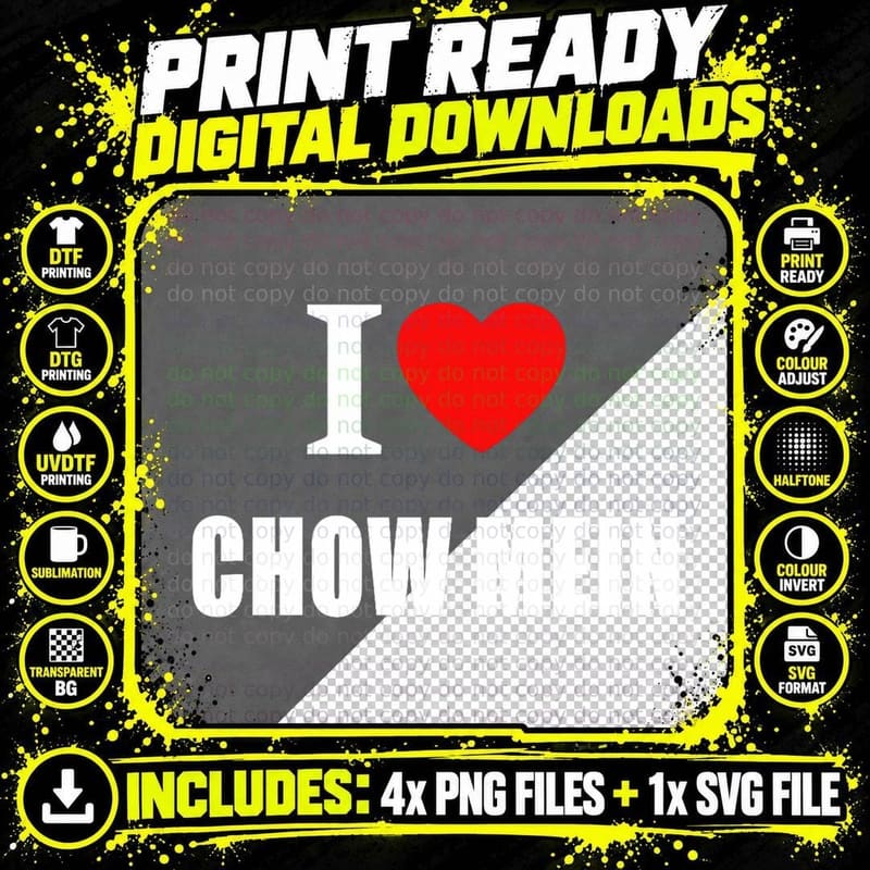 I Love Chow Mein Chinese Food T-Shirt Png SVG Digital Bundle