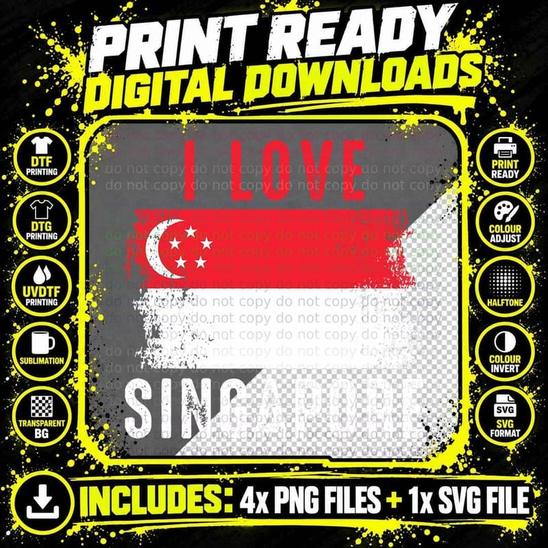 I Love Singapore Flag Asian Country Tourism T-Shirt Png SVG Digital Bundle