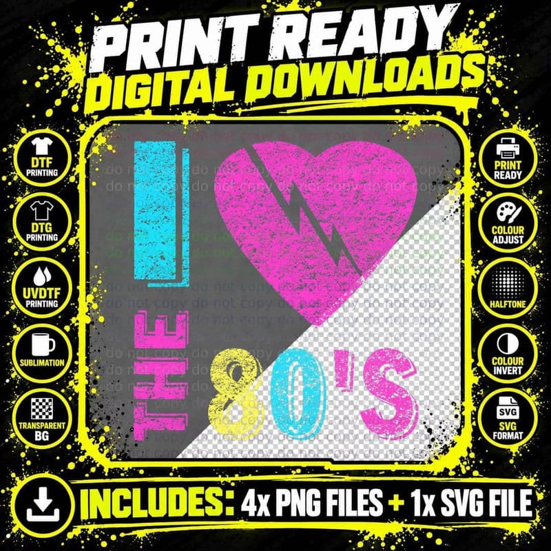 I Love the 80'S T-Shirt 80's 90's Costume Party Tee Png SVG Digital Bundle