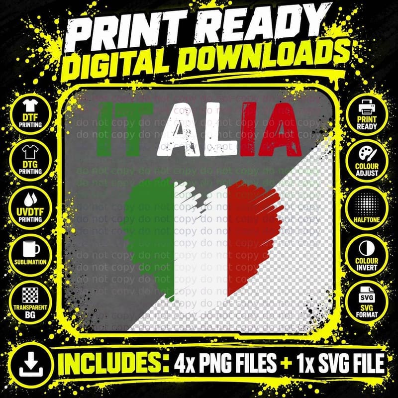 Italy Flag Holiday Italy Heart Italian Flag T-Shirt Png SVG Digital Bundle