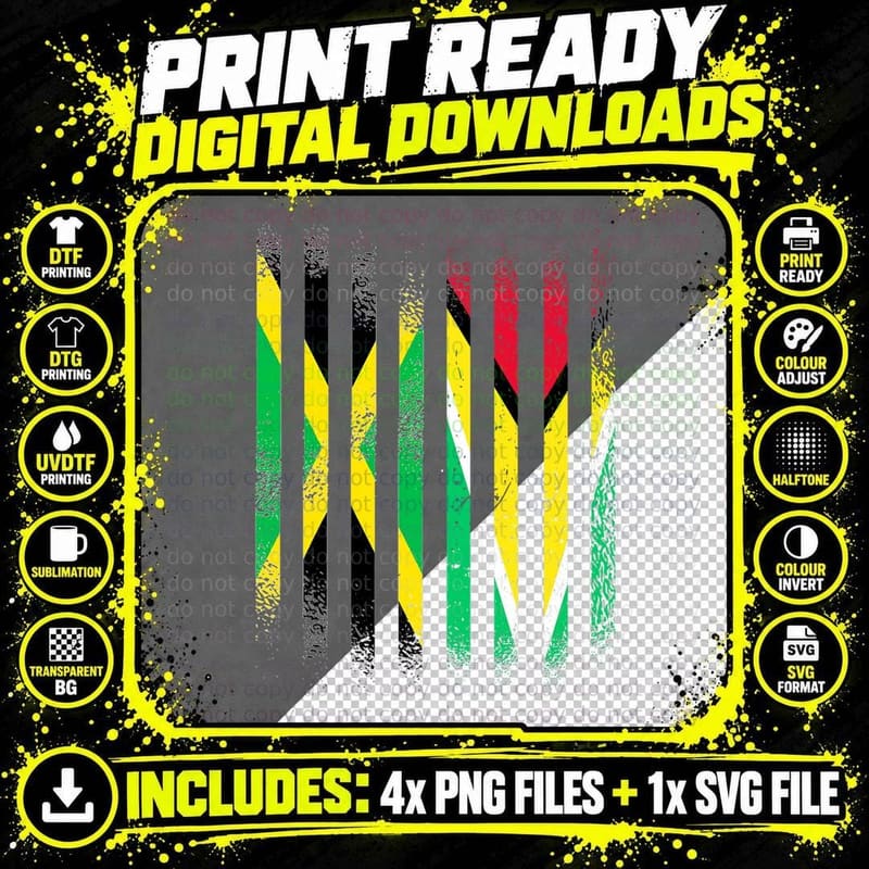 Jamaica Flag Guyana Grown Country Flags Stripes T-Shirt Png SVG Digital Bundle