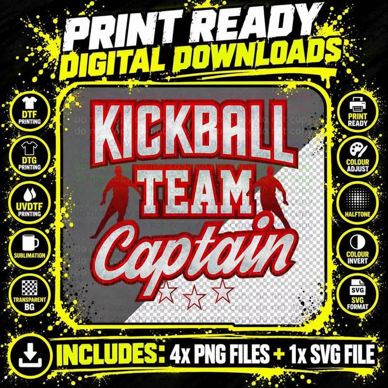 Kickball Team Captain Design Kickball Player T-Shirt Png SVG Digital Bundle