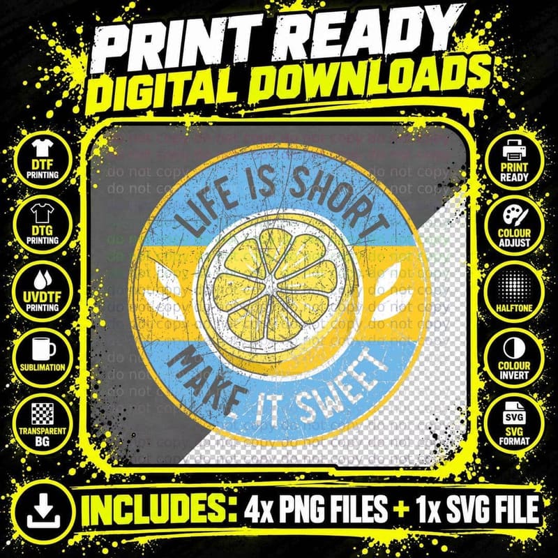 Life Is Short Make It Sweet Lemon Lover Fruit Business Png SVG Digital Bundle
