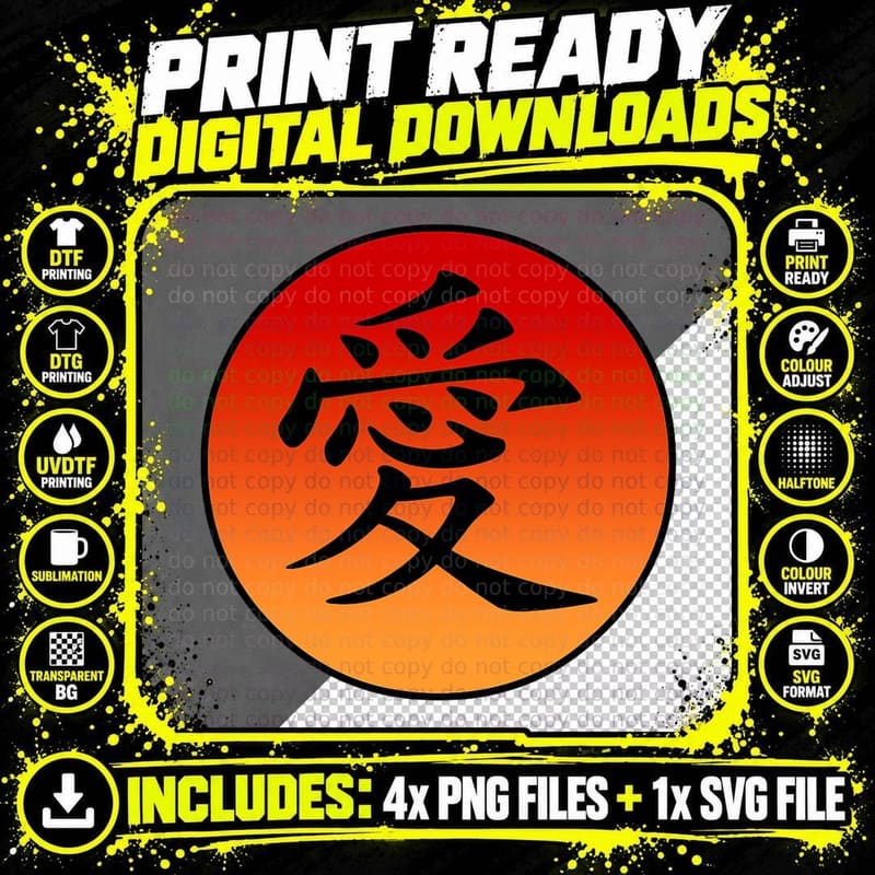 Love Written in Traditional Chinese Kanji Character Png SVG Digital Bundle