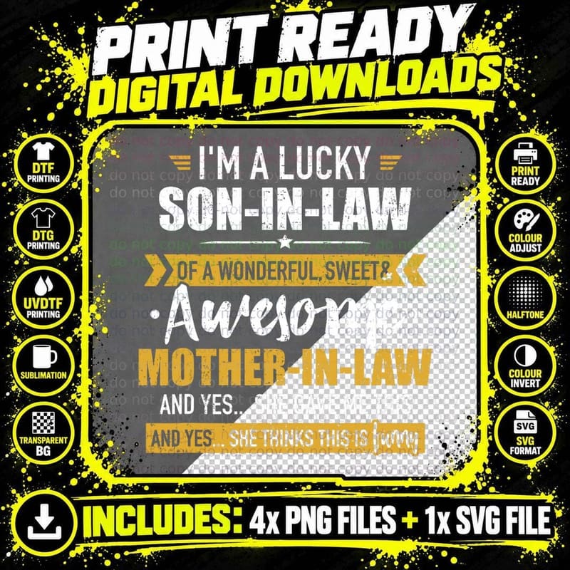 Lucky Son-In-Law of Awesome Mother-In-Law T-Shirt Png SVG Digital Bundle