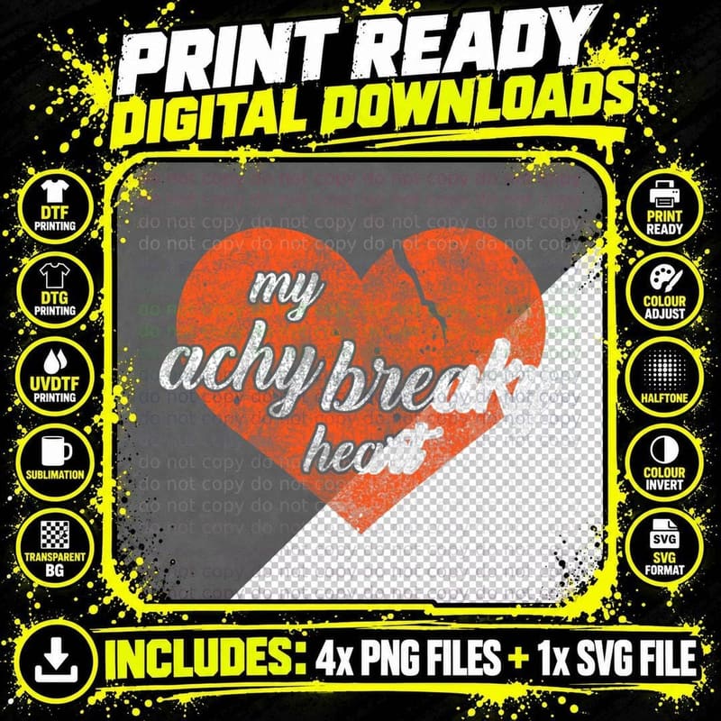 Lyriclyfe - T-Shirt - Achy Breaky Heart Png SVG Digital Bundle