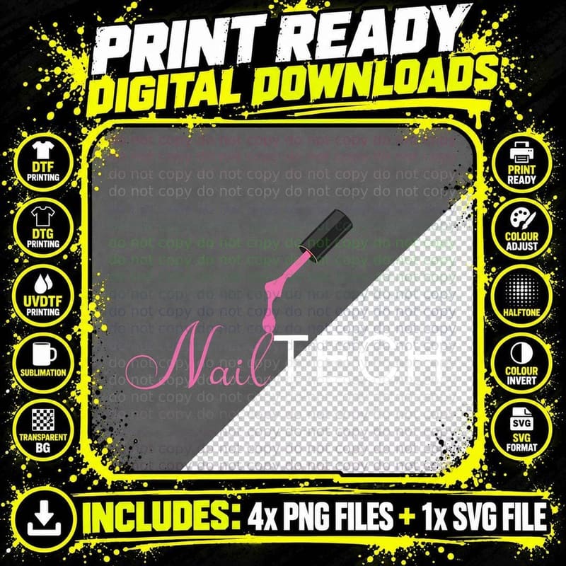 Nail Tech - Cute Nail Studio Technician T-Shirt Png SVG Digital Bundle