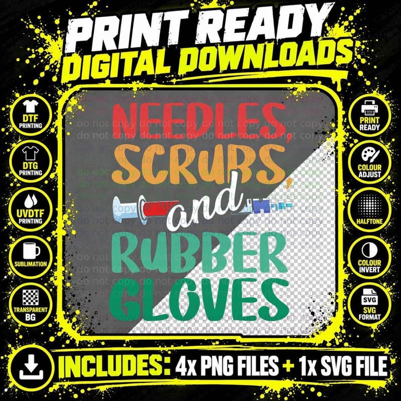 Needle Scrub Rubber Gloves Phlebotomy Tech Phlebotomist Png SVG Digital Bundle