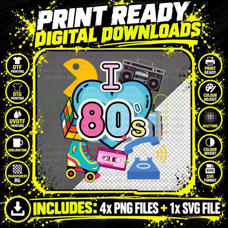 Nostalgic I Love the 80's Trip Down Memory Lane 80's Png SVG Digital Bundle