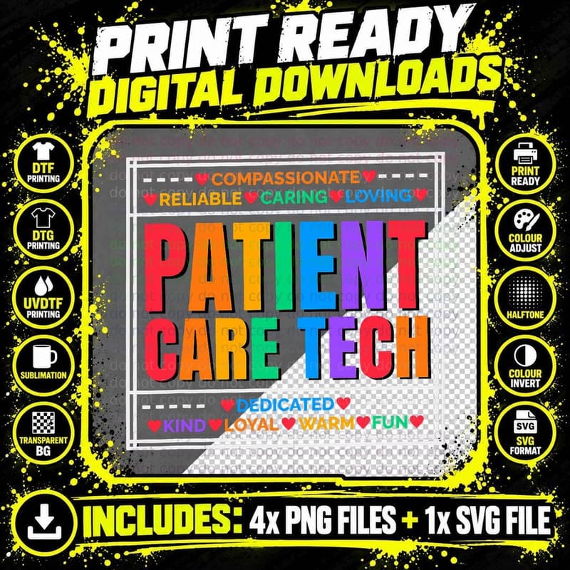 Patient Care Tech T-Shirt Png SVG Digital Bundle