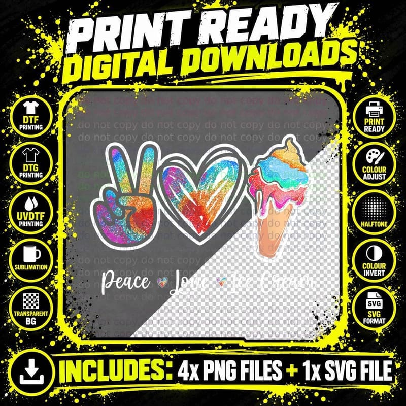 Peace Love Ice Cream Cute for Girls Teens Women T-Shirt Png SVG Digital Bundle