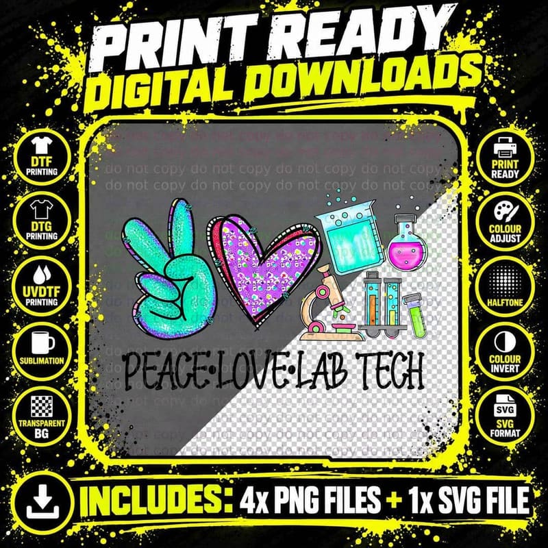 Peace Love Lab Tech Medical Laboratory Professionals Png SVG Digital Bundle