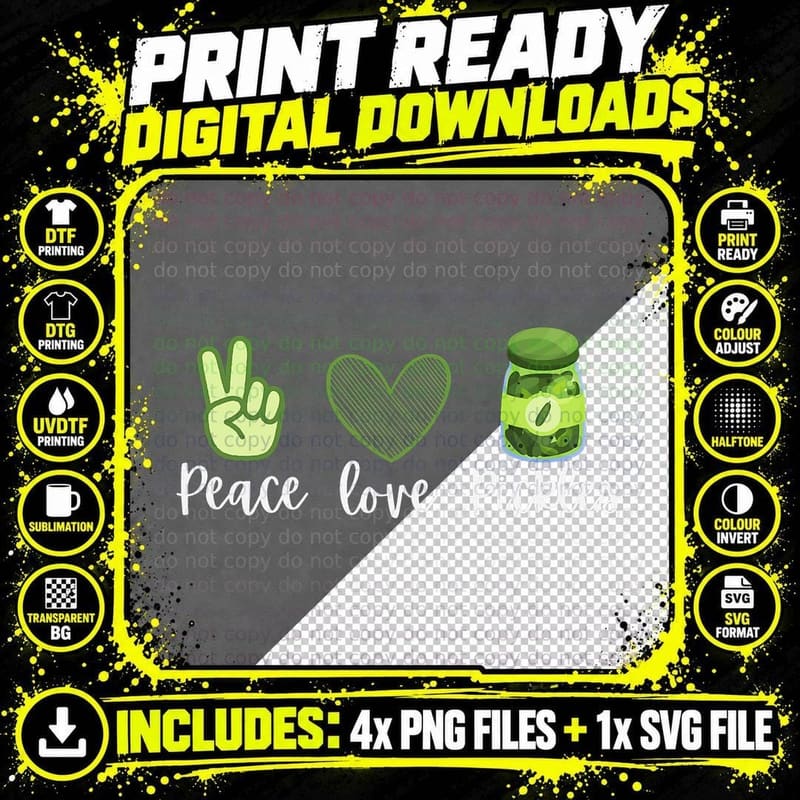 Peace Love Pickles Pickle T-Shirt Png SVG Digital Bundle