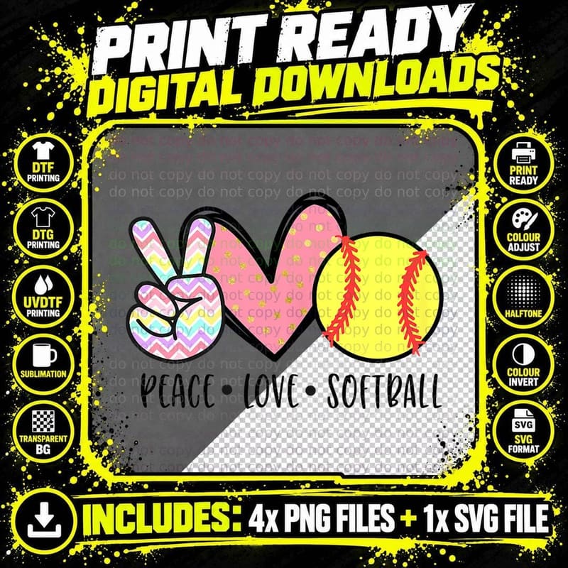 Peace Love Softball Cute Design for Women Teen Little Png SVG Digital Bundle