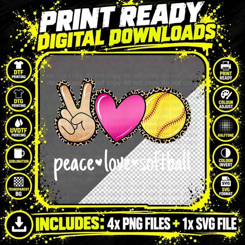 Peace Love Softball Leopard Print Girls Women Softball Png SVG Digital Bundle
