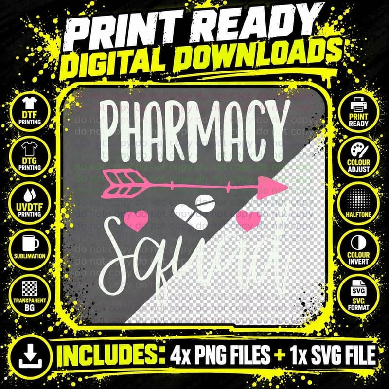 Pharmacy Squad Cute Arrow Pill Pharmacist Pharm Tech Png SVG Digital Bundle
