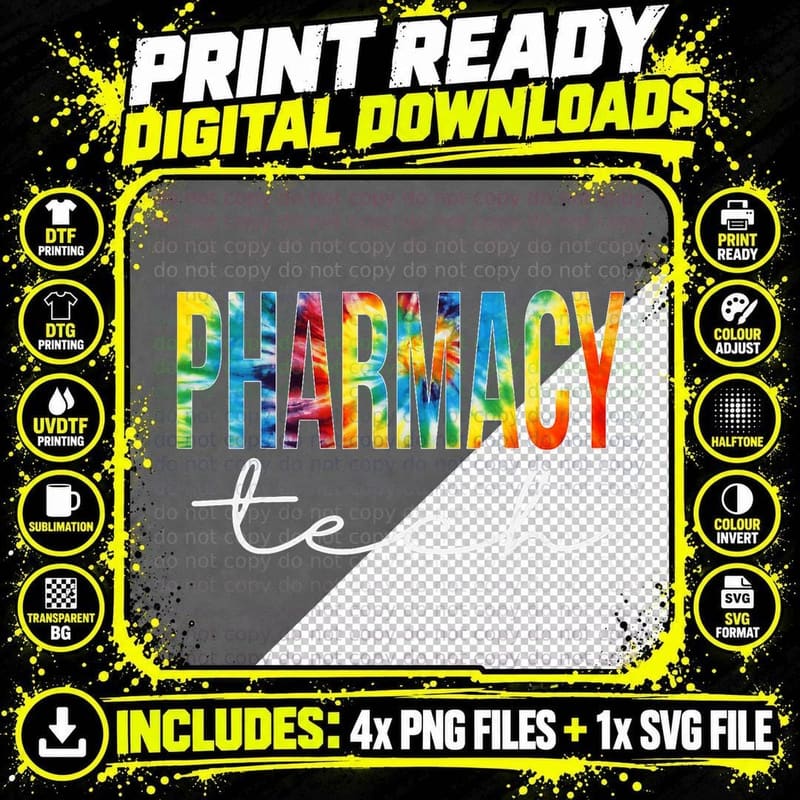Pharmacy Tech Appreciation Day Tie Dye for Women for Png SVG Digital Bundle