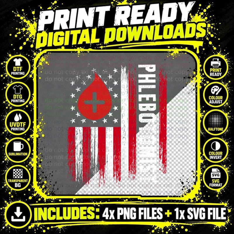 Phlebotomist US Flag Syringe Blood Veins Phlebotomy Tech Png SVG Digital Bundle