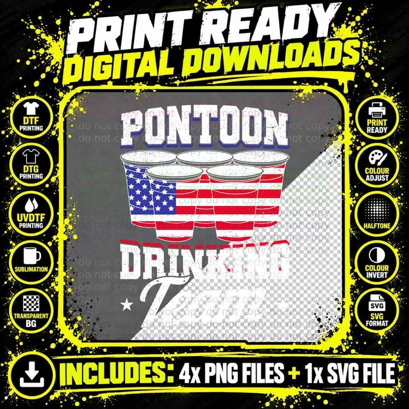 Pontoon Drinking Team US Flag Boat Party Captain Men Png SVG Digital Bundle