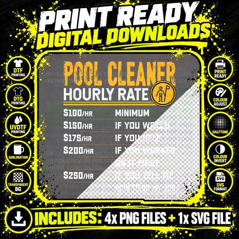 Pool Cleaner Hourly Rate Pool Cleaner Service Png SVG Digital Bundle