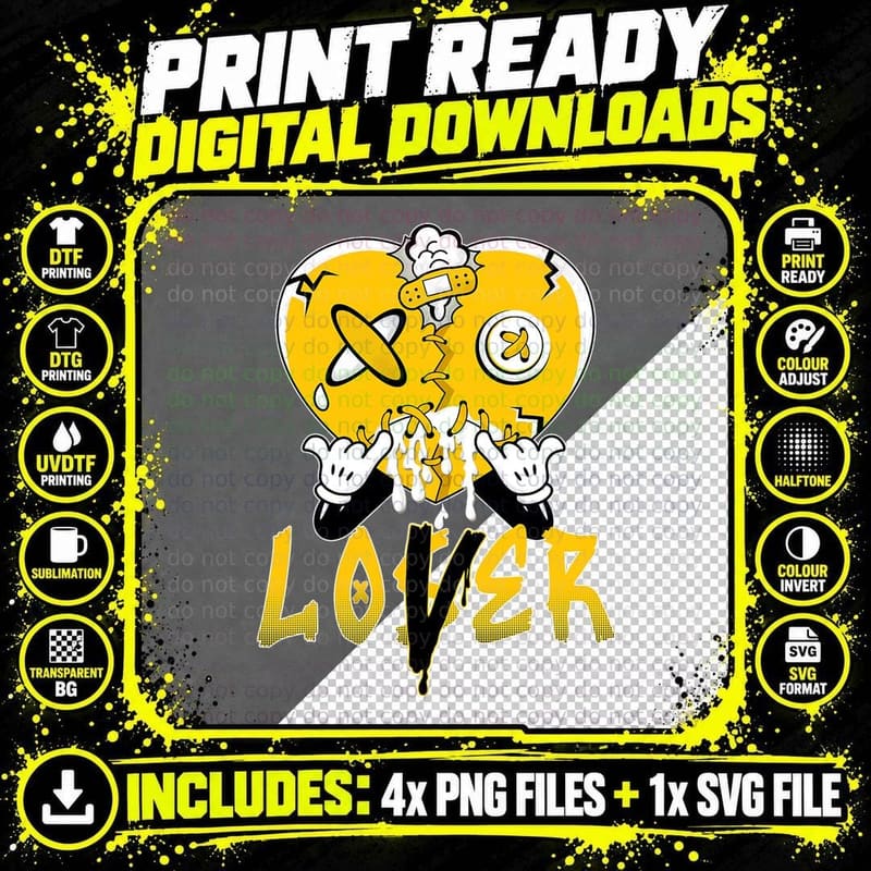 Racer Yellow 5s Tee to Match Loser Lover Heart 5 Racer Png SVG Digital Bundle